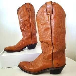 Justin Women's Vintage Light Brown Leather Western Cowgirl Boots Made in USA